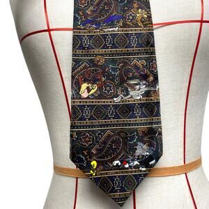 Vintage Looney Tunes Mania Character Paisley Printed Neck Tie